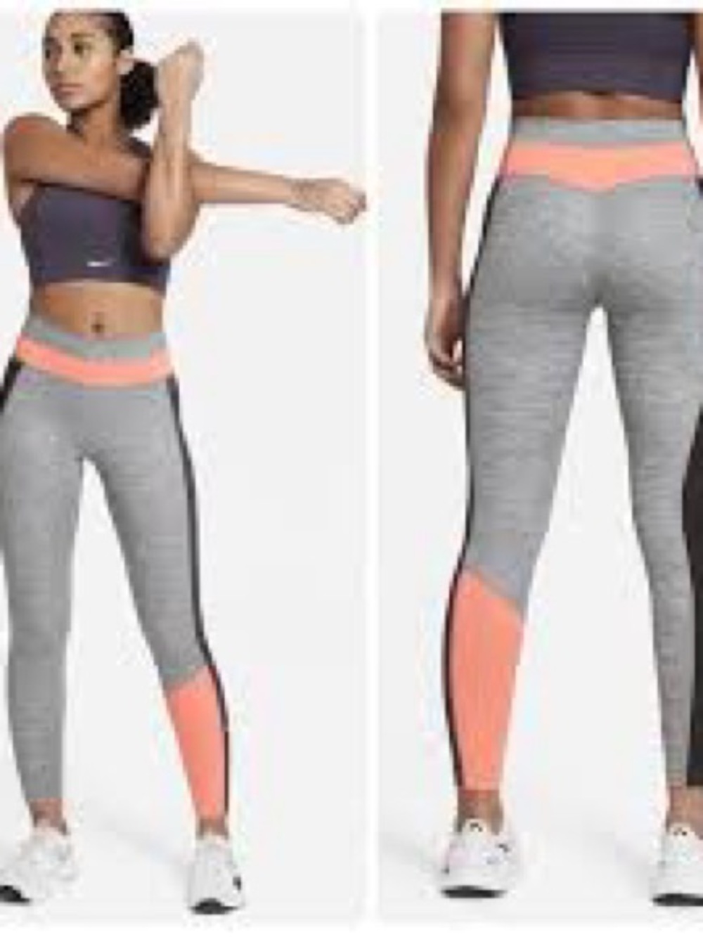 🏷️ Nike Colorblock Leggings Size L Gray Purple Coral Activewear